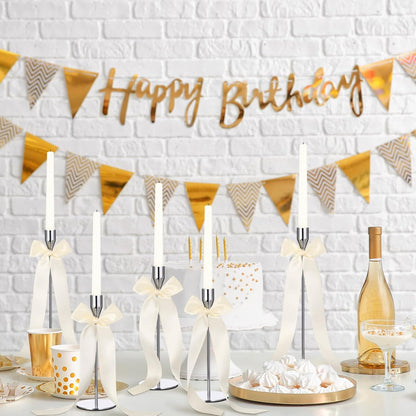 Teenyyou 12 Pcs Ivory Candlestick Bows - 13 Inch Large Coquette Table Decor & Candle Holders