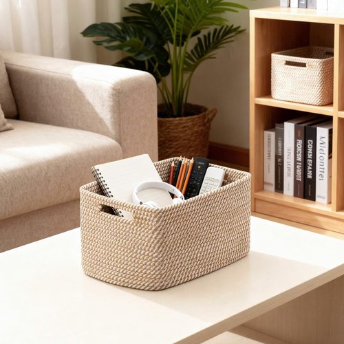 5 Pack Cotton Rope Storage Baskets by [Brand Name] - Decorative Organizer Bins for Toys, Books, Clothes | Khaki