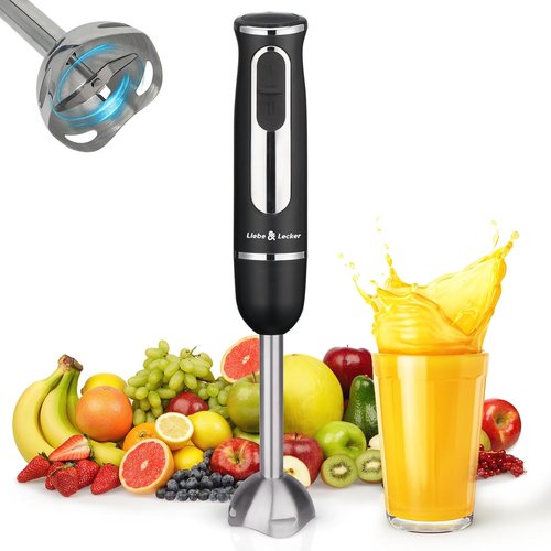 Liebe&Lecker Immersion Blender - 300W Handheld Mixer with Stainless Steel Blades & 2 Speeds | Perfect for Shakes, Purees, Baby Food