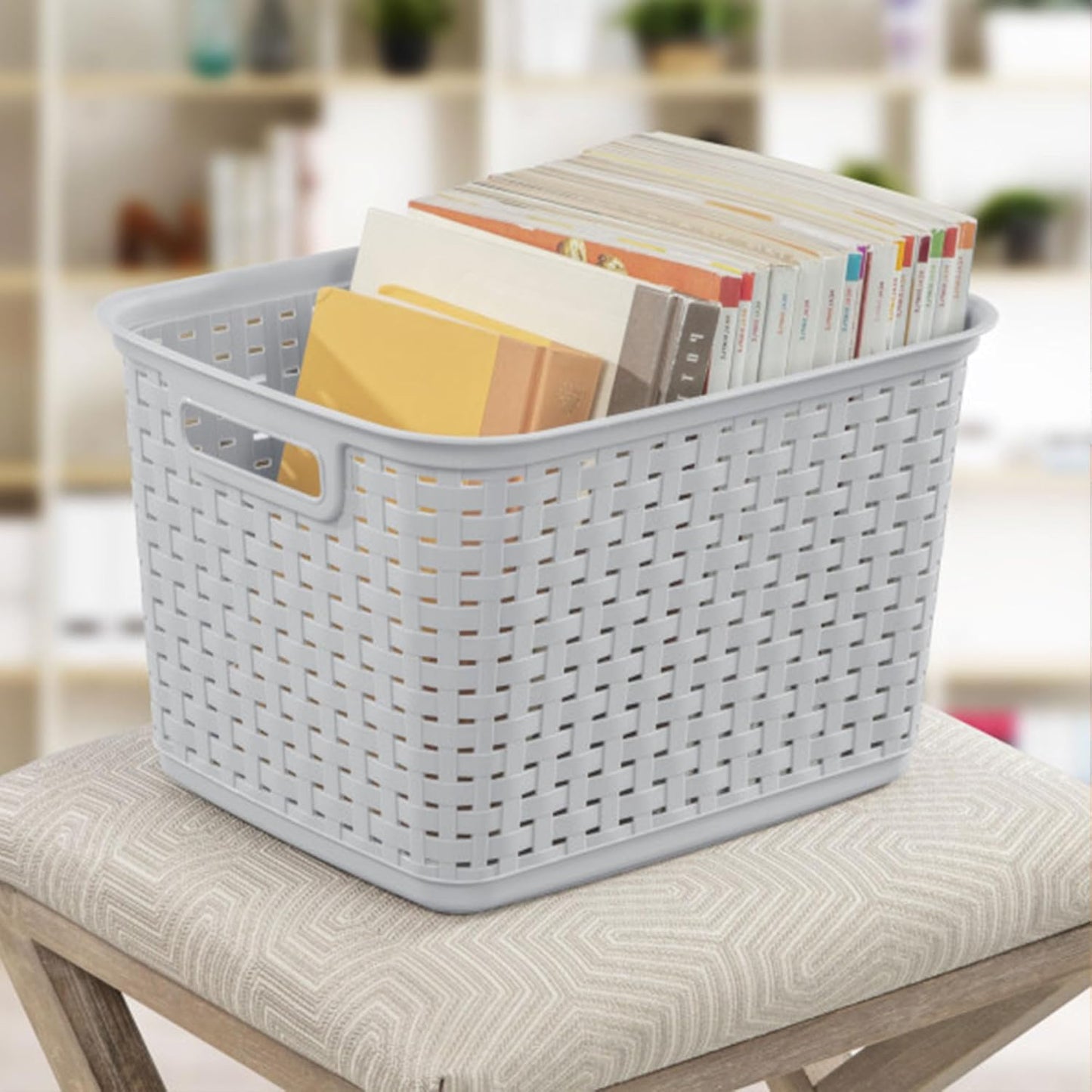 Sterilite Tall Weave Storage Baskets - 6-Pack Woven Plastic Organizers in Cement Gray for Home & Dorm Use