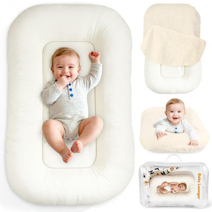 **Baby Lounger by Snuggle Nest - Breathable Cotton Infant Nest for Newborns 0-24 Months | Portable & Travel-Friendly, White**