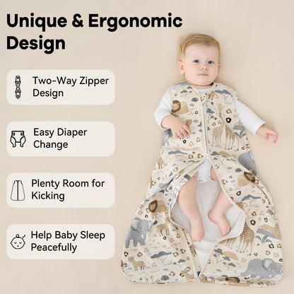 Unnivoll Baby Sleep Sack 6-12 Months 1.0 Tog Baby Wearable Blanket 100% Cotton Sleeping Sack with 2-Way Zipper for Infant Newborn Apricot & Gray Elephant