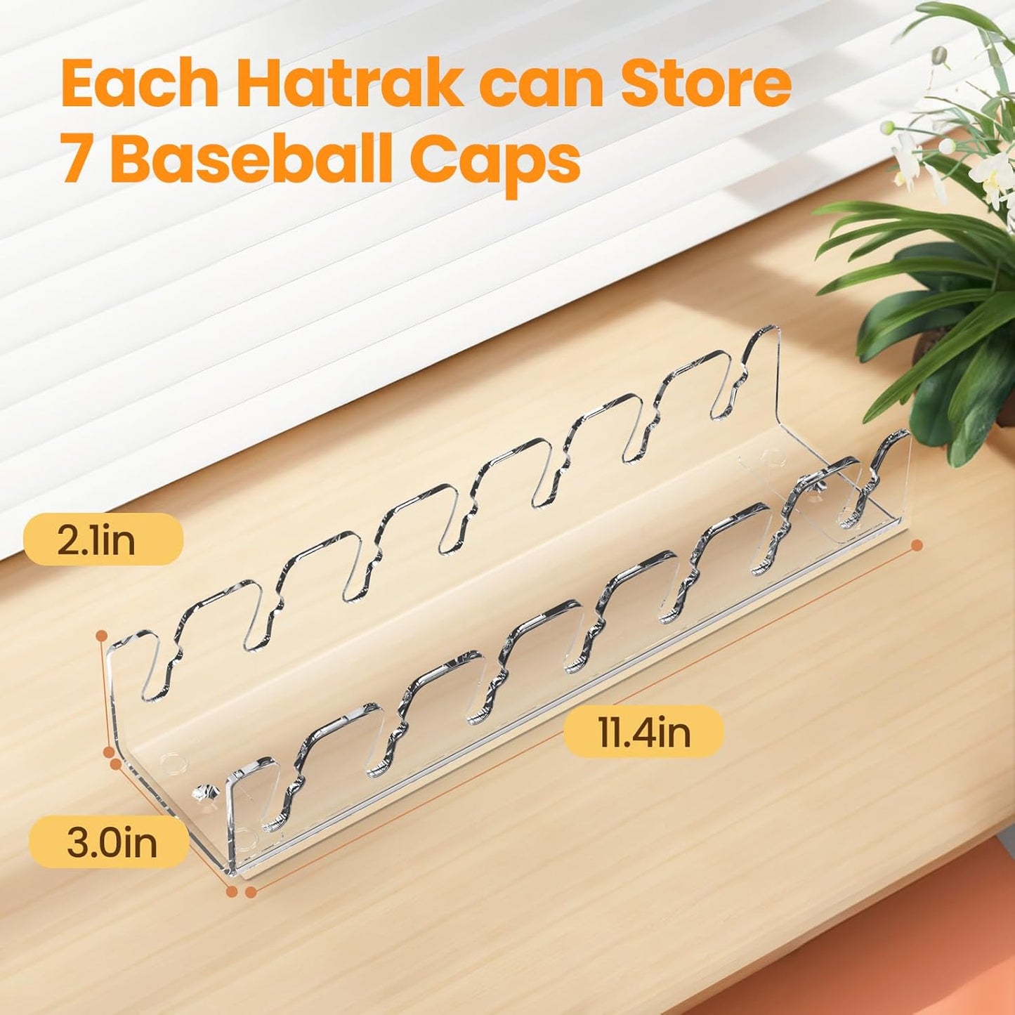 Nicetree Hat Organizer - Acrylic Rack for 14 Baseball Caps | No Installation Needed, Perfect for Dresser & Closet