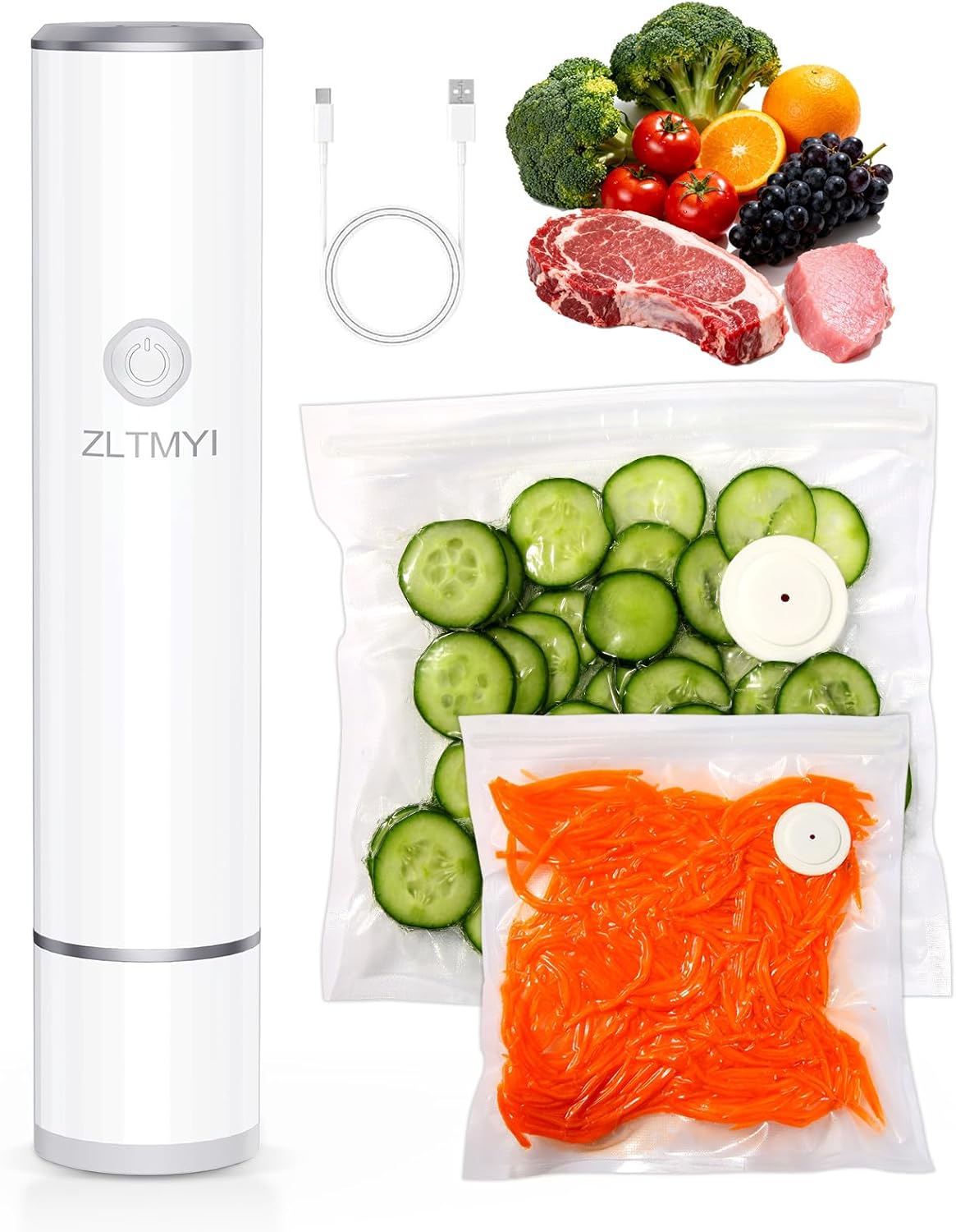 Skiennix Handheld Vacuum Sealer - Compact Food Saver Pump with 20 BPA-Free Bags | Type-C Rechargeable for Sous Vide & Meal Prep