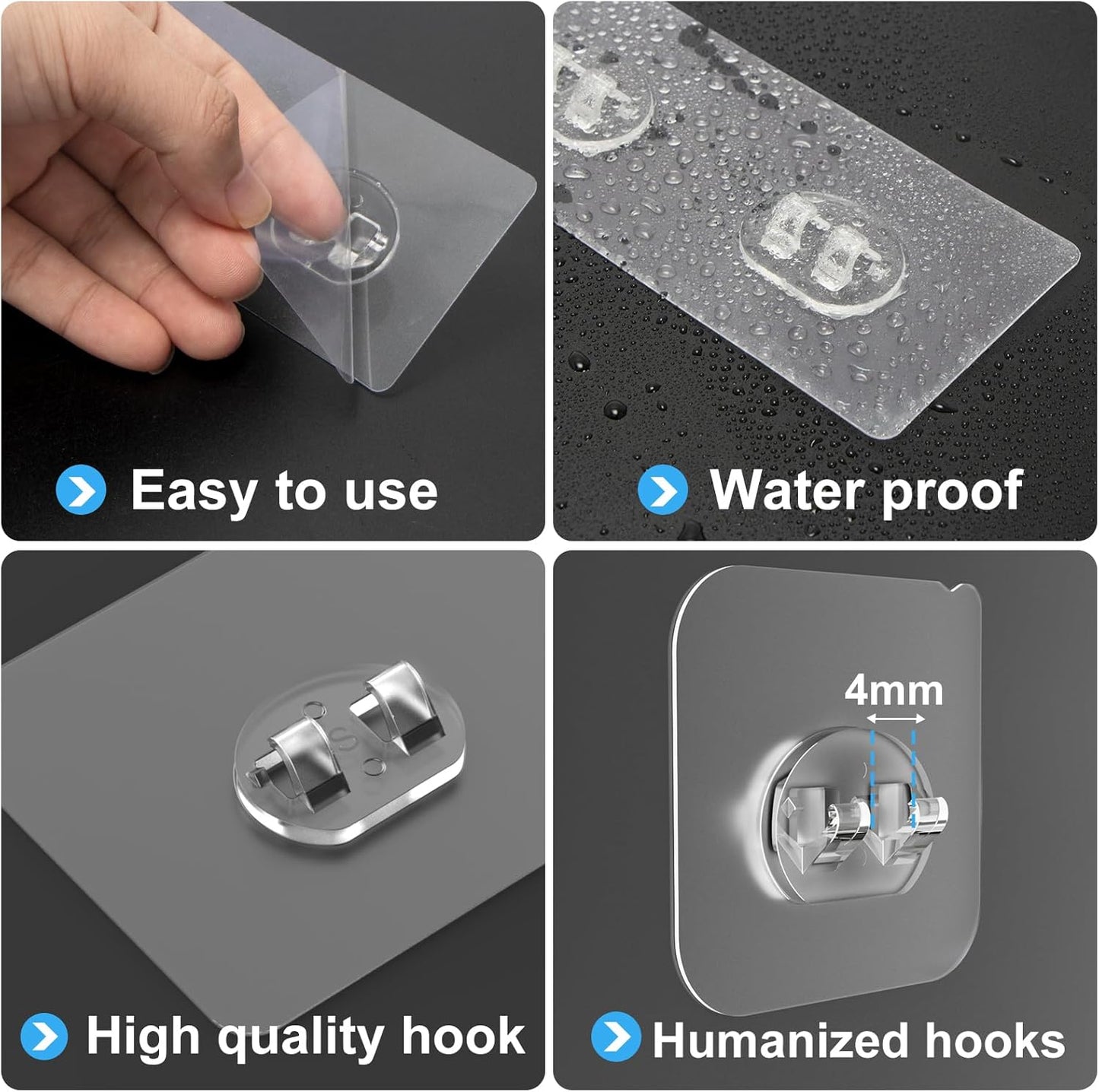 Skiennix Shower Caddy Adhesive Hooks - Strong Waterproof No-Drill Design | 12-Piece Set (8 Double + 4 Single)