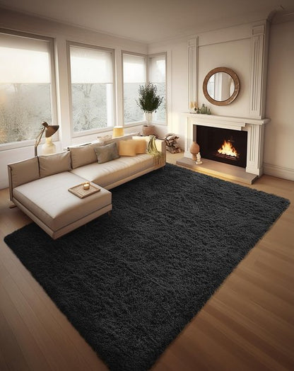 Ophanie 8x10 Black Area Rugs for Living Room, Large Shag Bedroom Carpet, Big Indoor Thick Soft Shaggy Nursery Rug, Fluffy Carpets for Boy and Girls Room Dorm Home Decor Aesthetic