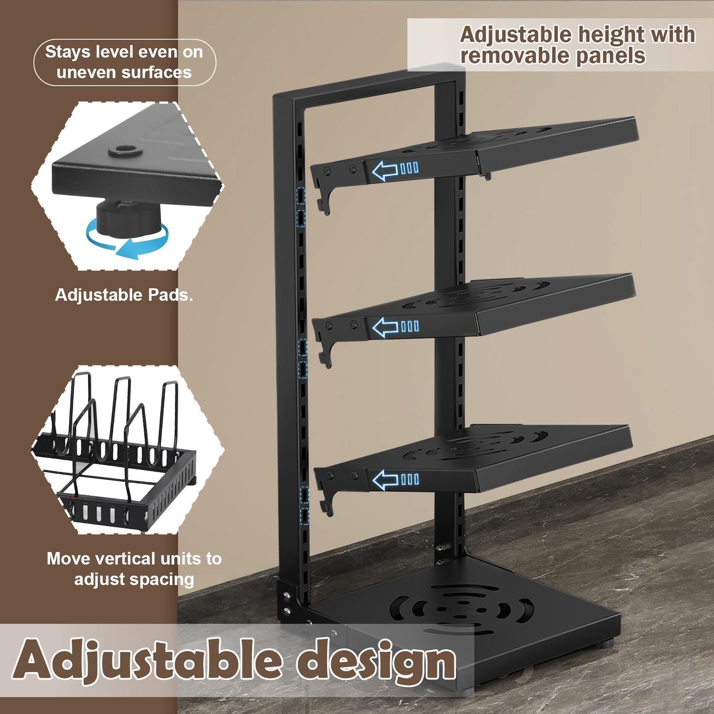 XPIY Pots and Pans Organizer under Cabinet, Cutting Board Pot Lid Storage Rack with 7 Adjustable Tiers and 10 Storage Units, Pan Holder under Sink, 25% Thicker Kitchen Metal Heavy Duty Pan Organizer