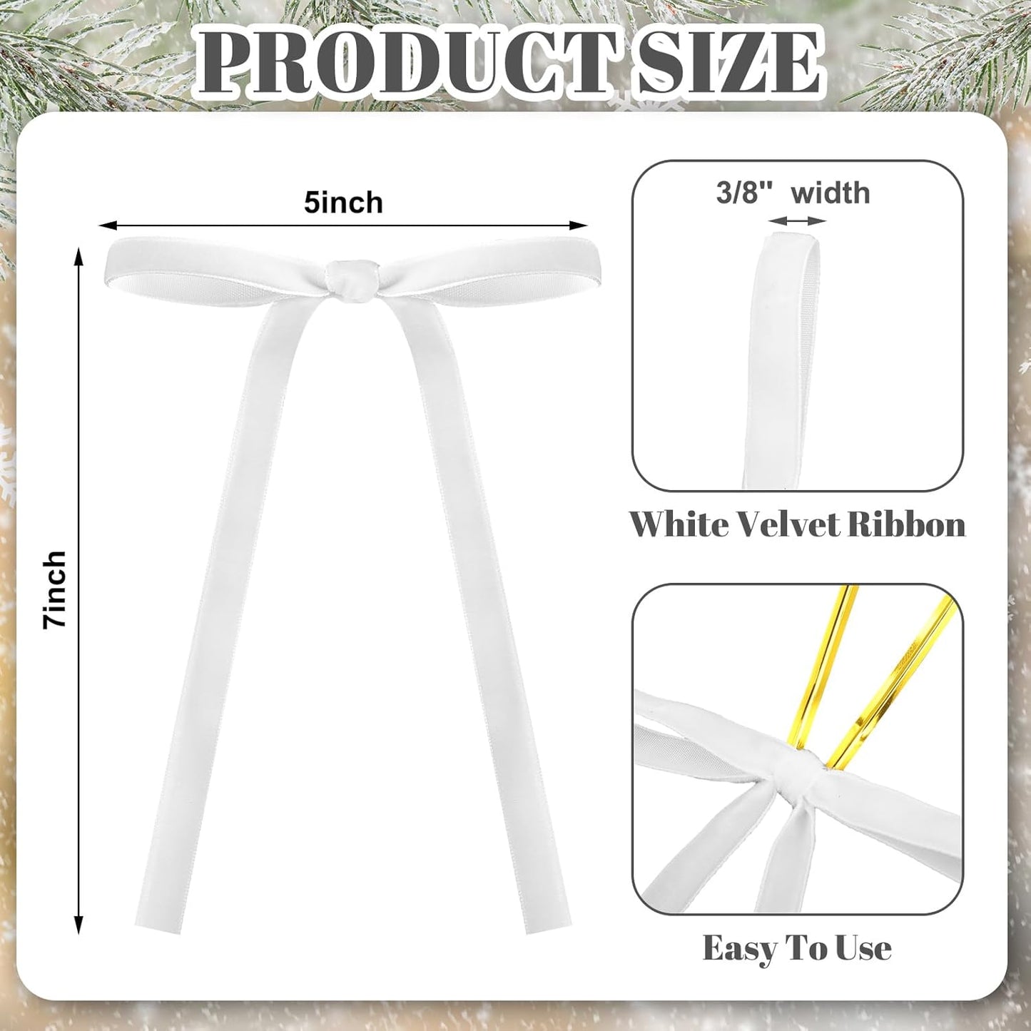 Skiennix 24 Pcs Velvet Bows - Vintage Ribbon Bows for Christmas Tree & Crafts | White, 5 x 7 Inch
