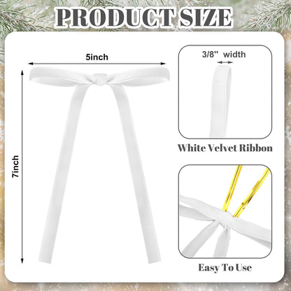 Skiennix 24 Pcs Velvet Bows - Vintage Ribbon Bows for Christmas Tree & Crafts | White, 5 x 7 Inch