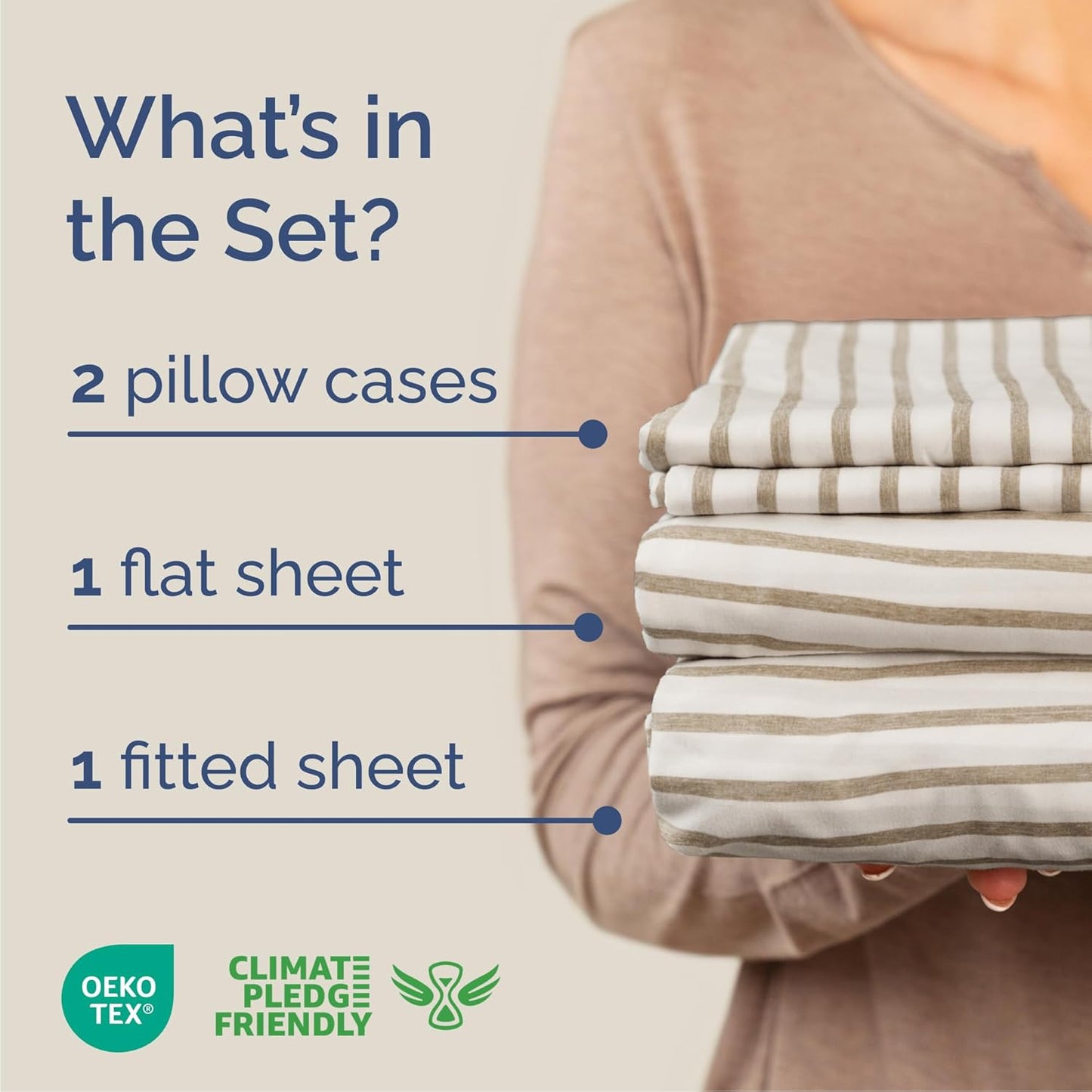 Skiennix Queen Size 4-Piece Sheet Set - Comfy, Breathable & Cooling Hotel Luxury Bedding - Deep Pockets, Wrinkle-Free, Oeko-Tex Certified - Beige Stripes