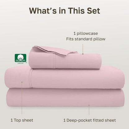 California Design Den Twin Size 100% Cotton Sheet Set - Silky Smooth Sateen, 400 Thread Count, Pink
