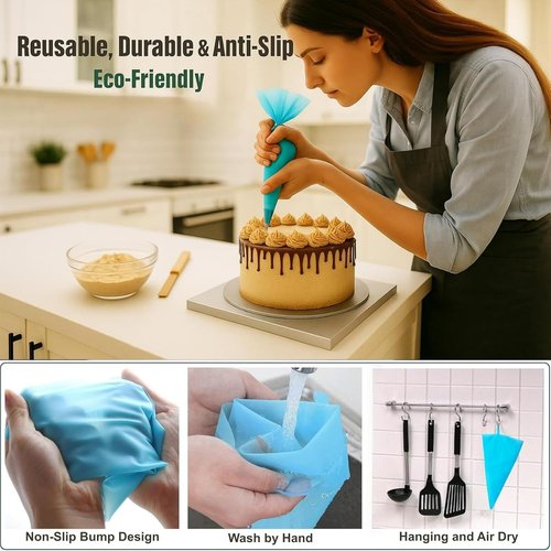 100Pcs Disposable Piping Bags Set by [Brand Name] - 12 Inch Icing Bags with 16 Tips & Cake Scrapers