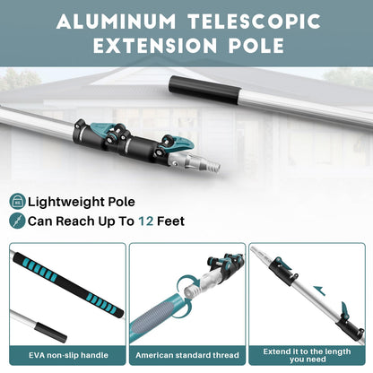 TelesPro 20 Foot High-Reach Duster Kit with 5-12FT Extendable Pole - High Ceiling Duster Cleaning Kit with Telescopic Pole,Cobweb Duster, Chenille Ceiling Fan Duster, Microfiber Feather Duster