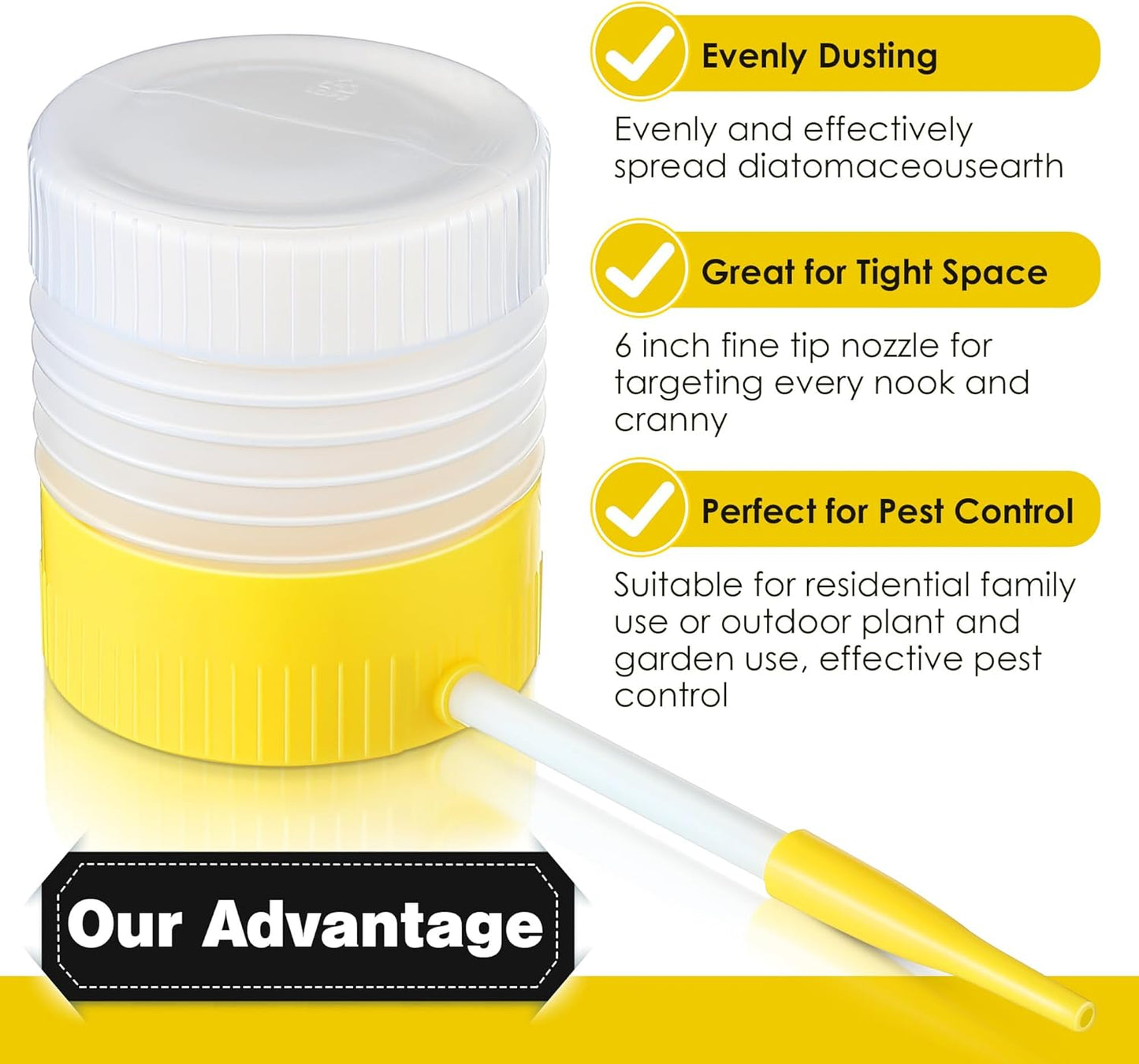 Qualirey Diatomaceous Earth Powder Duster - 6 Inch Extension Nozzle for Effective Pest Control