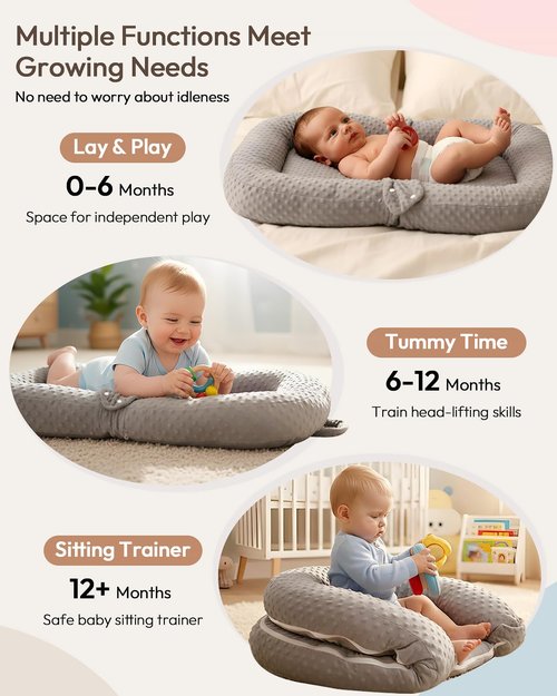 Baby Lounger Pillow - 2-in-1 Infant Lounger & Portable Tummy Time Mat for Newborns 0-48 Months