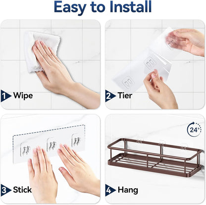YASONIC Shower Caddy - No Drill Bathroom Organizer with Removable Hooks | Rust-Proof Wall-Mounted Shelves, 2 Pack Bronze