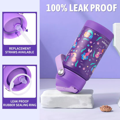 Rockpapa 14 oz Kids Insulated Water Bottle - BPA Free, Leak-Proof Design | Purple Mermaid