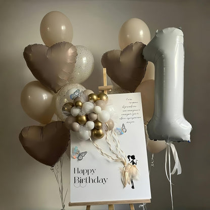 Beige Number 1 Balloon - Happy Birthday Balloon Banner for 1st Birthday Celebration