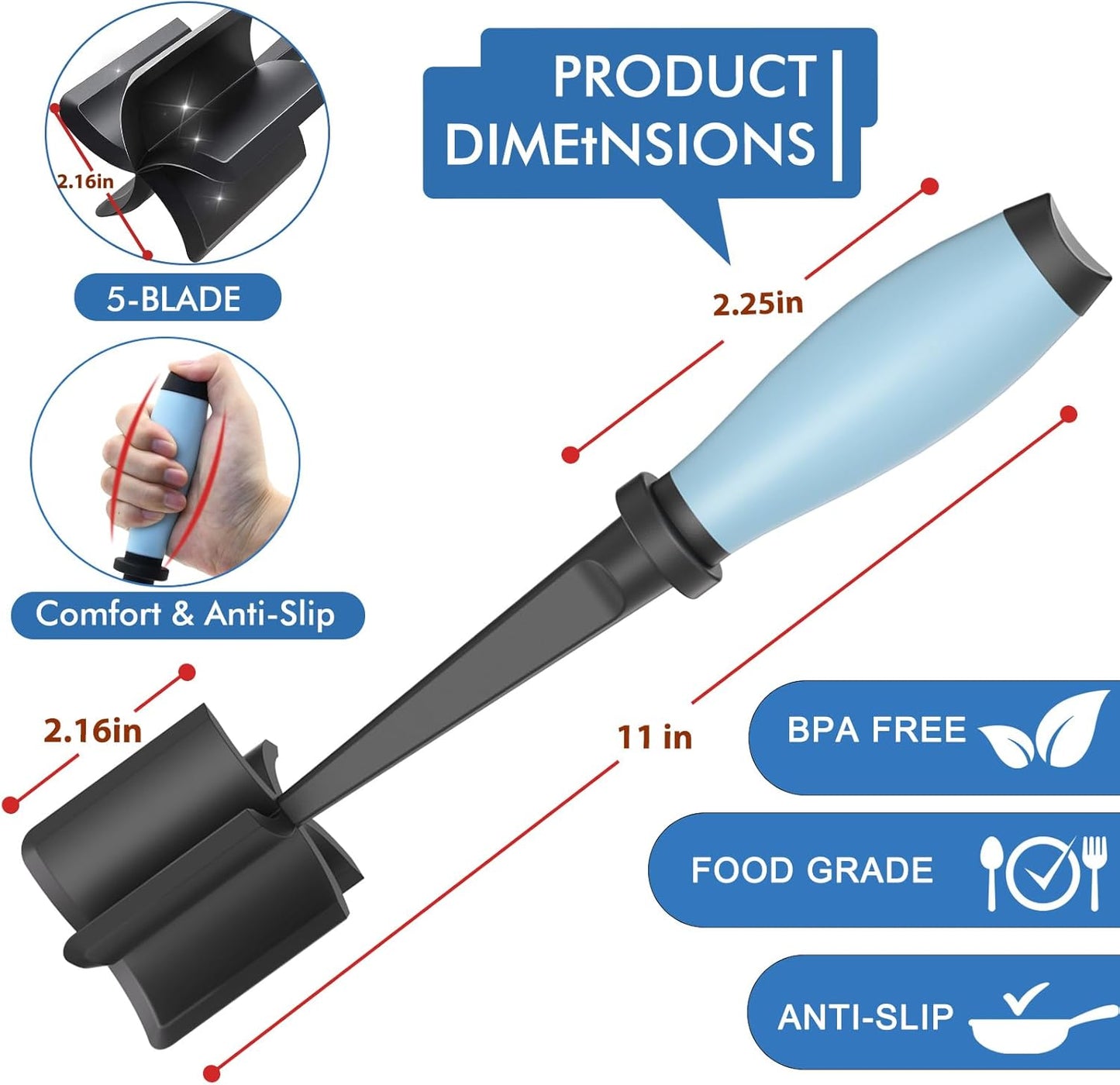 Skiennix Meat Chopper - Heat Resistant Nylon Hamburger Masher for Ground Beef | Aqua Color