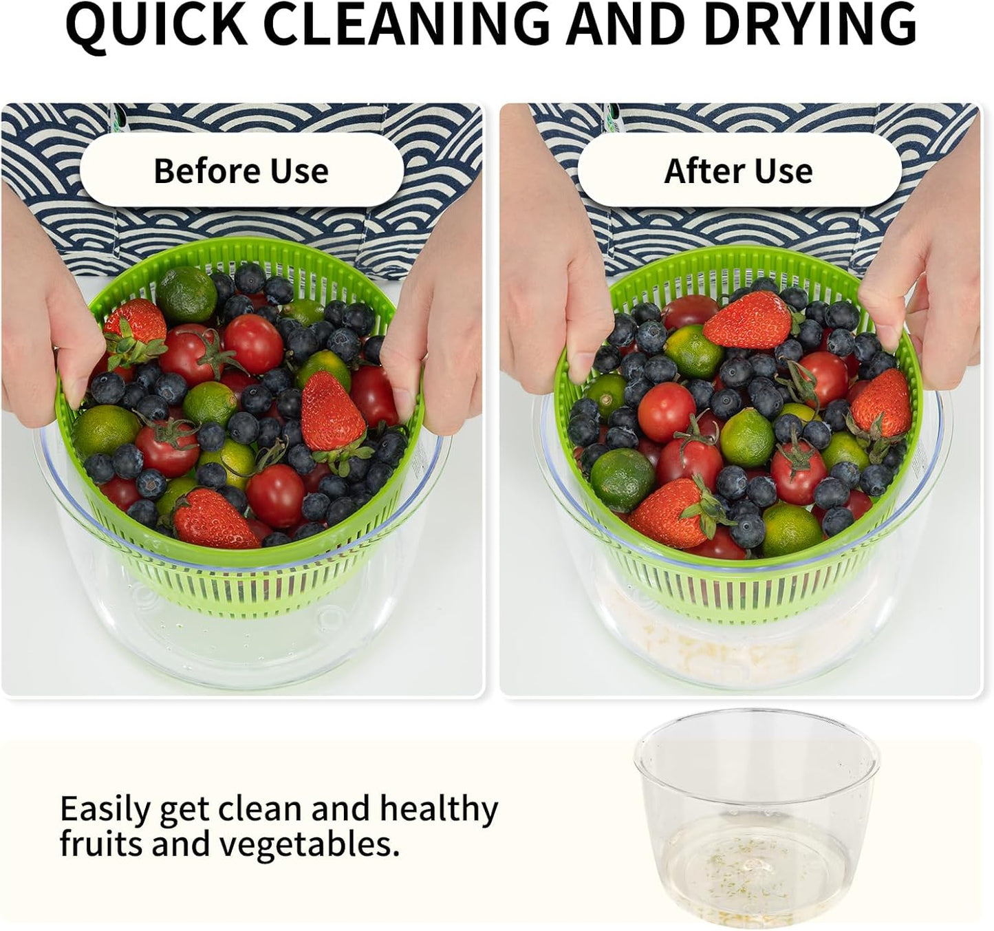 Skiennix Salad Spinner - 3 QT Fruit and Vegetable Washer with Bowl & Mesh Basket for Easy Drying