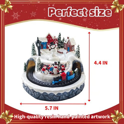 Christmas Village Decoration - Spinning Train & Snowman, Musical Collectible Buildings with LED Lights & Timer Function