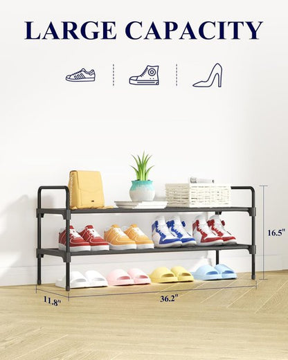 Kitsure Shoe Rack | Sturdy Space-Saving Shoe Organizer for Closet & Entryway | 36.2" x 11.8" x 16.5" - Black