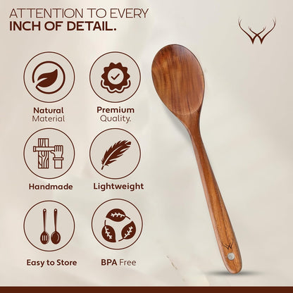 Premium Teak Wooden Spoon - Large Cooking Utensil with 12" Long Handle | Ideal Kitchen Gift Set