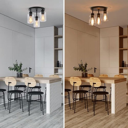IHENGYANLT 3-Light Industrial Farmhouse Black Matte Light Fixtures Ceiling Mount, with Clear Glass Shades Semi Flush Mount Ceiling Light, for Hallway Fixtures Kitchen, Foyer