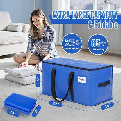 BAGAIL Heavy Duty Moving Bags - Extra Large Storage Totes with Strong Handles | 6 Pack in Blue