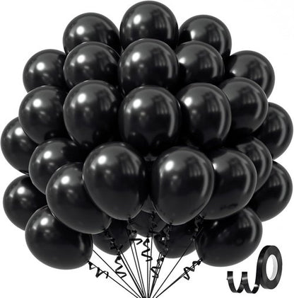 Awenztech Black Latex Balloons - 12 Inch, 50 Pack for Graduation, Halloween & Birthday Celebrations