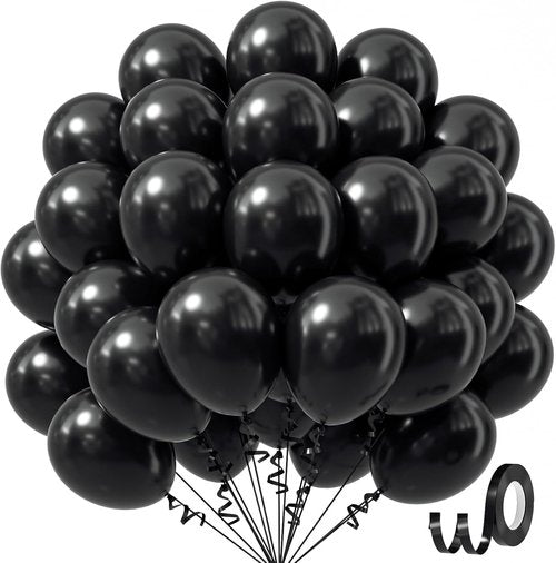 Awenztech Black Latex Balloons - 12 Inch, 50 Pack for Graduation, Halloween & Birthday Celebrations