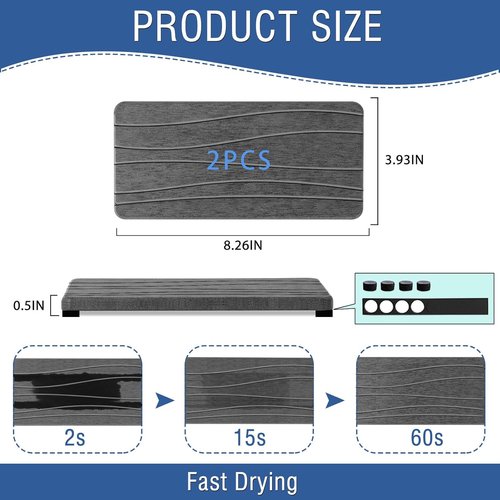 Diatomite Coasters by Skiennix - Fast Drying Water Absorbing Stone Tray Set | 2PCS for Kitchen & Bathroom