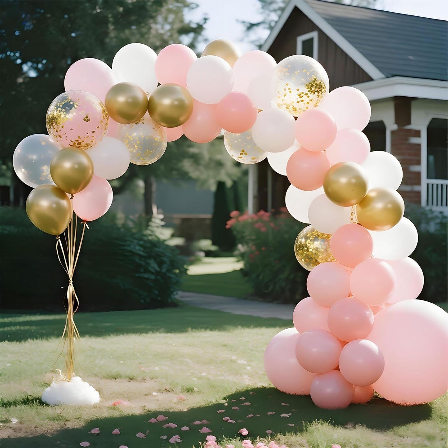 Skiennix Pink Gold Confetti Latex Balloons - 35 Pcs 12 Inch Pink & White Balloons for Birthday & Baby Shower Decor