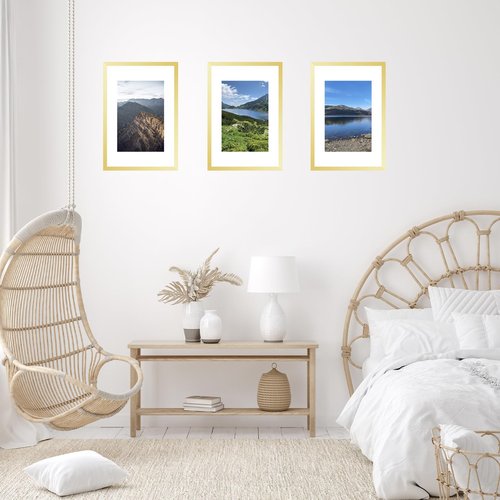 JCJMY 11x17 Picture Frame Gold with 8x10 Mat, Display Photo 8x10 with Mat or 11 x 17 Without Mat, Wall Hanging Large 11x17 Poster Frame with Shatter Resistant Plexiglass, Gold