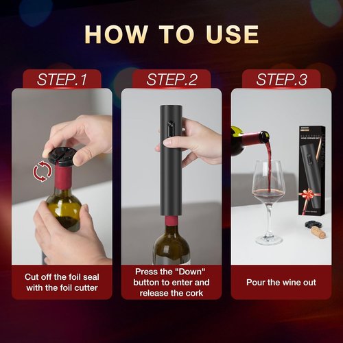 Electric Wine Opener, Automatic Corkscrew with Foil Cutter, One-Button Operation for Effortless Cork Removal, Perfect Wine Gift for Wine Lovers, Thanksgiving, Christmas, Party & Home