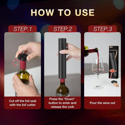 Electric Wine Opener, Automatic Corkscrew with Foil Cutter, One-Button Operation for Effortless Cork Removal, Perfect Wine Gift for Wine Lovers, Thanksgiving, Christmas, Party & Home
