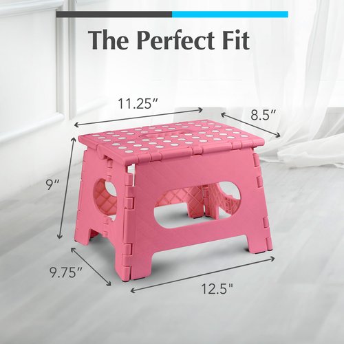 Handy Laundry Folding Lightweight Step Stool - Sturdy Enough to Support Adults and Safe Enough for Kids - Opens Easy with One Flip - Great for Kitchen, Bathroom or Bedroom (Pink | 2-Pack)