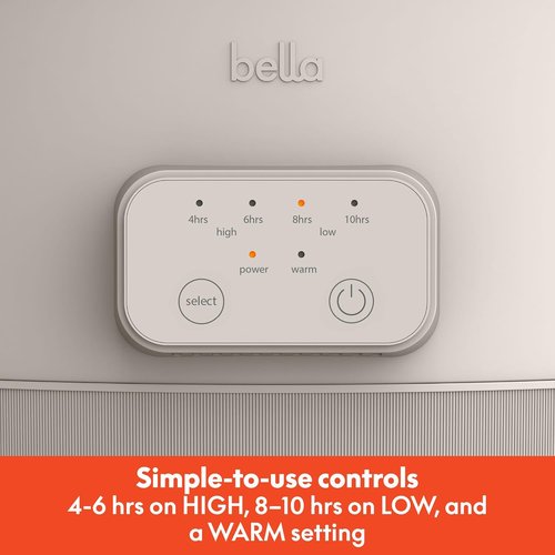 Bella 6.0 Qt Programmable Slow Cooker - Ceramic Nonstick, Adjustable Temp & Cooking Times, Oatmilk
