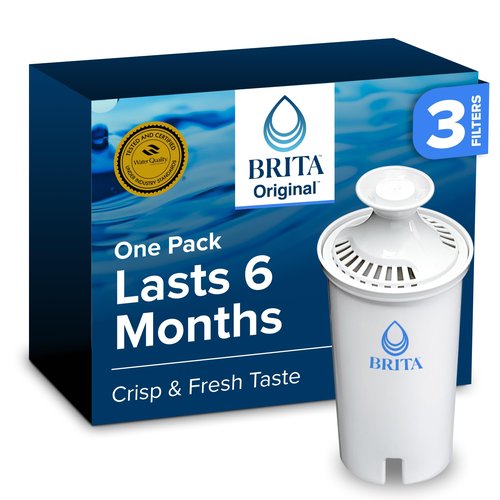 Brita Standard Water Filter for Pitchers and Dispensers, BPA-Free, Reduces Copper, Cadmium and Mercury Impurities, Lasts Two Months or 40 Gallons, Includes 3 Filters for Pitchers