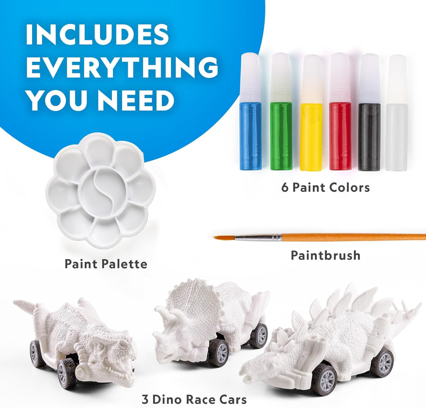 National Geographic Dinosaur Race Car Craft Kit - Paint 3 Dino Cars with 6 Colors | Fun Arts & Crafts for Kids