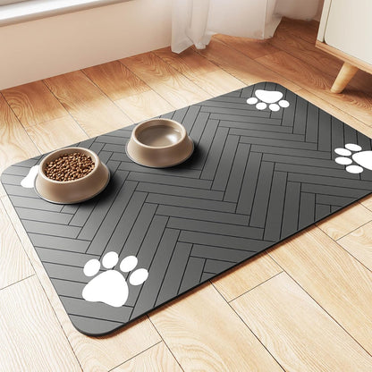 Skiennix Pet Feeding Mat - Absorbent Waterproof Placemat for Dogs & Cats | Quick Dry, 20"x12", Striped Dark Gray