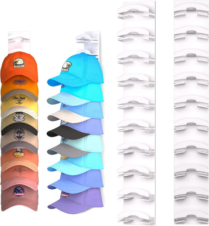 Skiennix Hat Organizer - Wall-Mounted Rack for Up to 20 Baseball Caps | Strong Adhesive, 2-Pack, White