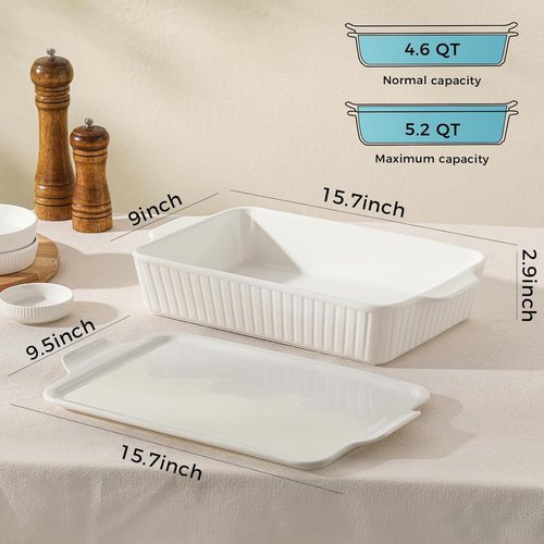 Dizada Large Casserole Dish - 5.2 Qt Deep Porcelain Baking Pan | Oven, Freezer, Microwave Safe