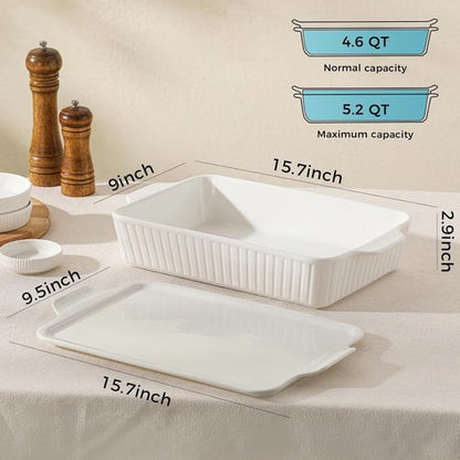 Dizada Large Casserole Dish - 5.2 Qt Deep Porcelain Baking Pan | Oven, Freezer, Microwave Safe