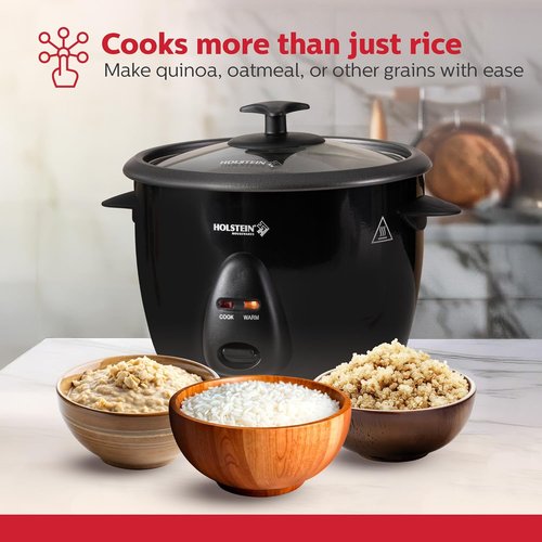 Holstein Housewares Rice Cooker - 16-Cup Capacity with One-Touch Operation | Black, Perfect for Rice & Grains