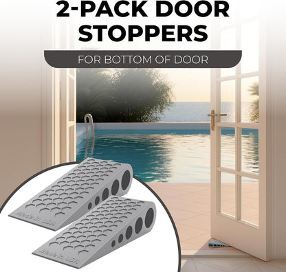 Skiennix Door Stoppers - Heavy Duty Rubber Wedge for Carpet & Tile | Made in USA, Gray 2-Pack