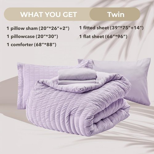 HYMOKEGE Lavender Twin Comforter Set - 5-Piece All-Season Luxury Bedding Set with Sheets & Pillowcases