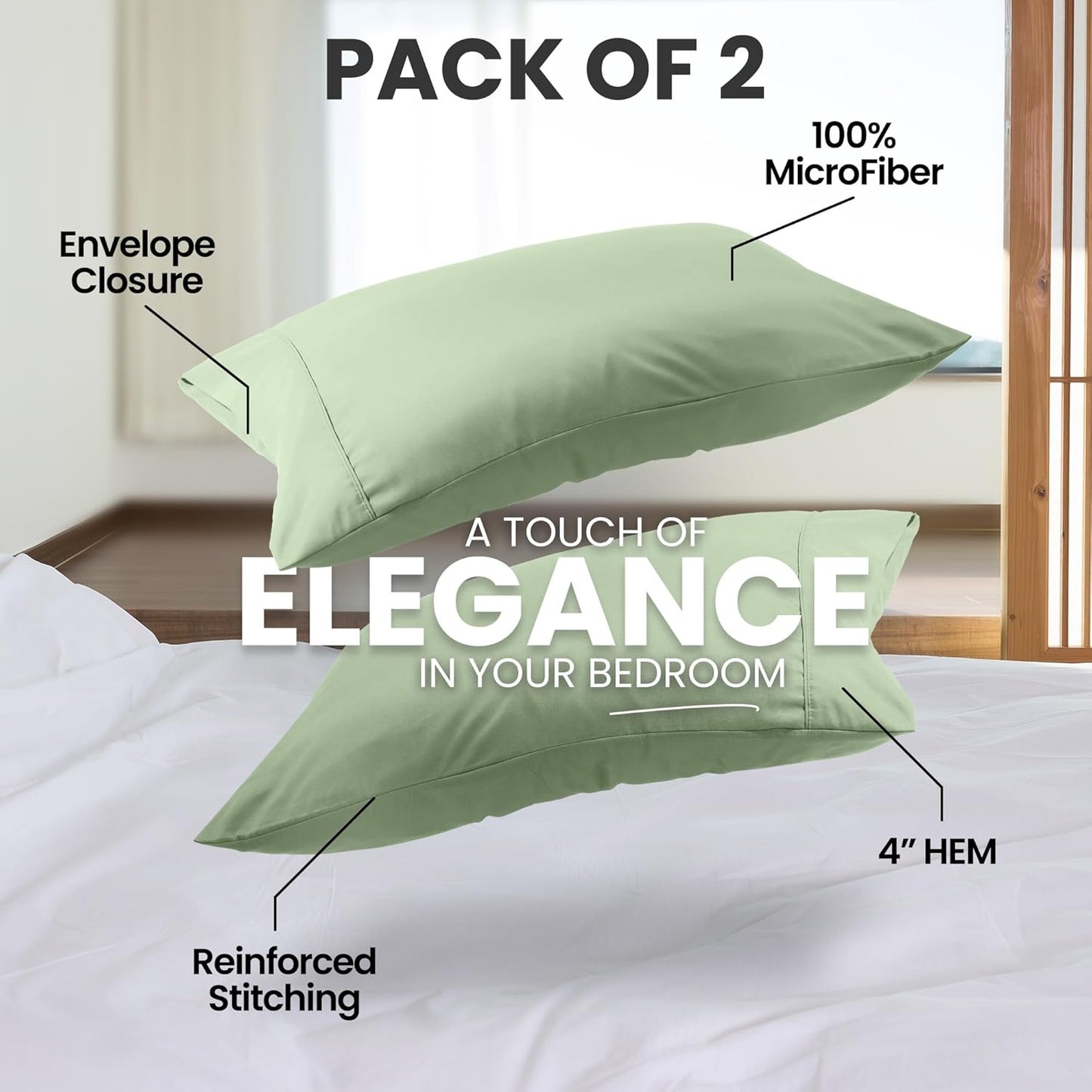 Utopia Bedding Queen Pillow Cases - Soft Brushed Microfiber - 2 Pack | Fade Resistant 20 x 30 Inches (Sage)