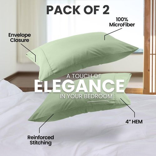 Utopia Bedding King Pillow Cases - 2 Pack - Envelope Closure - Soft Brushed Microfiber Fabric - Shrinkage and Fade Resistant Pillow Covers King Size 20 X 40 Inches (King, Sage)