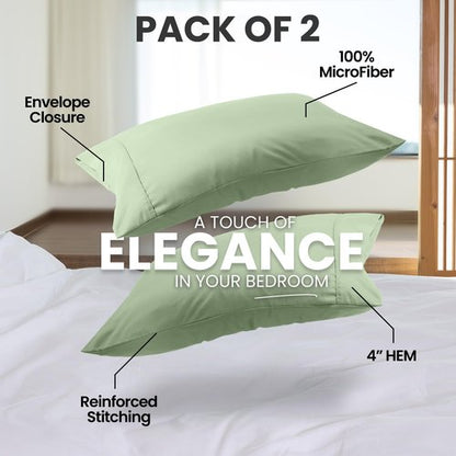 Utopia Bedding Pillow Cases Standard Size 2-Pack – Soft Brushed Microfiber – Envelope Closure – Perfect for Hospitals, Hotels, Guest Rooms – Oeko-TEX Certified, 20x26 Inches (Sage)